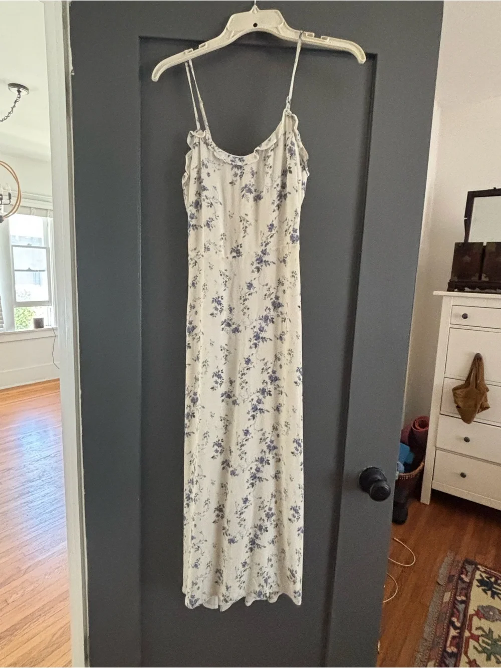 Reformation Cream Floral Midi Slip Dress with Blue Print - Picture 1 of 2